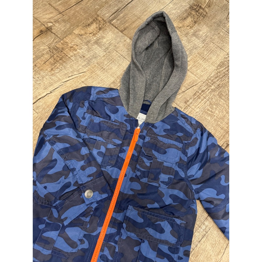 Carters Boys Blue Camo Hooded Jacket Water Resistant Orange Zip Size 2T
